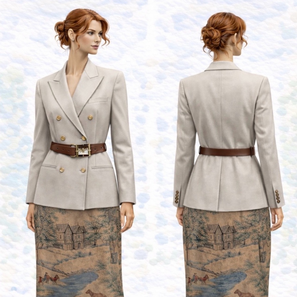 Lauren Ralph Lauren Double Breasted Blazer Cream Beige Peak Lapel Size 6